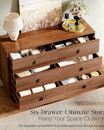 Chrangmay Modern Chest of Drawers with 6 Drawers,Deep Drawers,Clothes Organizer,Large Storage Cabinet for Living Room, Bedroom,Hallway,with Anti-Tipping Device,Brown
