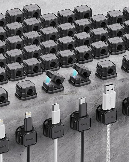 48 Pack Magnetic Cable Clip Organizer Cord Holder, Picozon Adhesive Cable Management, Wire Phone USB Charger Cable Holder, Keeper Organizer for Office Home Desktop Table - Black