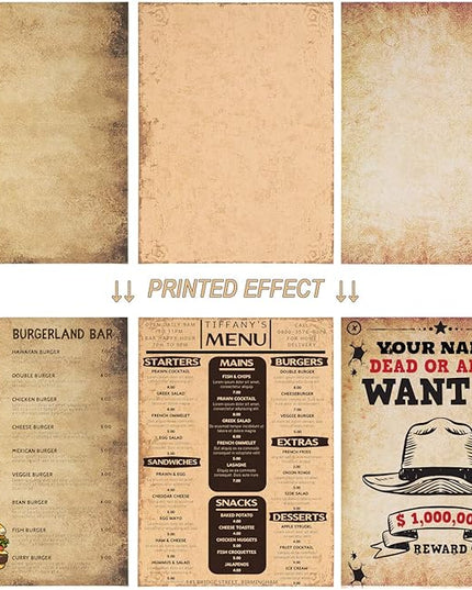 CenterZ 60 Sheets 6 Style Antique Stationary Paper, 8.3 x 11.2 inch A4 Size 100gsm Kraft Double-side Printable Old Aged Vintage Letter Writing Stationery Set for Classic Letters, Poems, Lyrics, Notes