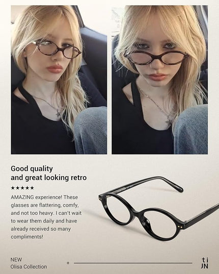 TIJN Olisa Blue Light Blocking Glasses for Women Men,Oval Glasses Frame Bluelight Glasses for Gaming/Computer/Screen