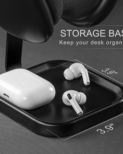 QinCoon Headphone Stand, Curved Headset Stand with Storage Tray, Gaming Headset Holder for AirPods Max, AirPods Max 2, AirPods, AirPods Pro, Beats, Bose, Sony and More (Black)