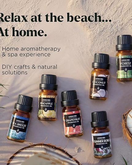 Lagunamoon Summer Essential Oils Set - Holiday Breeze Gift Set for Diffusers, Home Care, Candle Making, Fragrance, Aromatherapy, Humidifiers, Gifts - Coconut, Pineapple, and Grapefruit (10ml)
