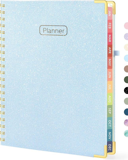 Forvencer 2026 Planner, Hardcover Calendar Planner Weekly and Monthly, Jan 2026 - Dec 2026, 8.5" x 11", Spiral Agenda Book with Tabs, Exquisite Daily Journal Organizer for Home School, Glitter Blue