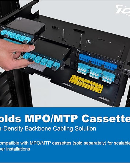 ICC 2U Fiber Optic Rack Mount Enclosure - 6 Slots for LGX Compatible Adapter Panels or Cassettes, Supports up to 144 Fibers, Fits 19-Inch Racks, Secure Fiber Management Solution, ICFORE62RM