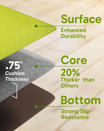 Ophanie Kitchen mats for Floor, 3/4 inch Thick, Kitchen Rugs, 20''x48'' Anti Fatigue Standing Cushioned Mat, Waterproof,Comfort Ergonomic mat for Office, Home, Sink, Green Non-Slip Bottom