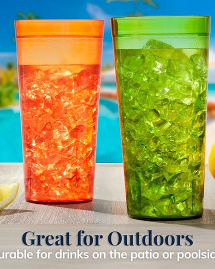 US Acrylic Café Plastic Reusable Tumblers (Set of 12) 32-ounce Iced-Tea Cups, Assorted | Value Set of Restaurant Style Drinking Glasses, Stackable, BPA-free, Made in the USA | Top-rack Dishwasher Safe