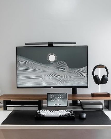 Raico Desk Cockpit Shelf Monitor Stand System Dual Screen Setup Wood Large Desk Accessory Organizer Unit (Walnut, Full Length v2 | 45.7 Inches)