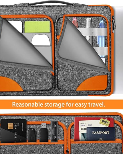 Hseok Laptop Case 15 15.6 16 inch Sleeve with Handle and Hidden Strap,Compatible with MacBook Pro 15.4 16, 360° Protective PC Briefcase with 4 Pockets for Laptop Accessory,Easy to Carrying,Gray-Orange