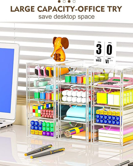 Acrylic Desk Organizers And Accessories With 13 Drawers, Office Desktop Drawers, Plastic Makeup Organizer Containers Bins With Drawers Desk Organization, Bathroom Organizers Storage Case Box Cube