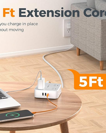 Surge Protector Power Strip, TESSAN 5 Ft Flat Plug Extension Cord with Multiple Outlets, 3 USB (1 USB C PD 20W), 8 Outlets, 900J Surge Protection, for Home, Office, Dorm Room Essentials, 1250W
