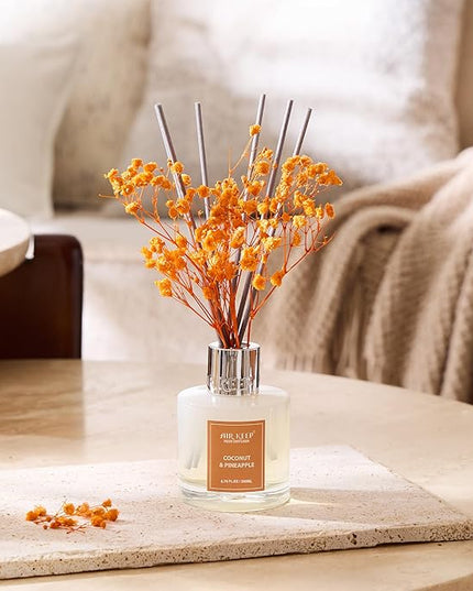 Airkeep Reed Diffuser Set,6.76 fl oz (200 ml) - Coconut & Pineapple Oil Diffusers with 8 Reed Sticks, Home Fragrance Reed Diffuser for Bathroom Shelf Decor