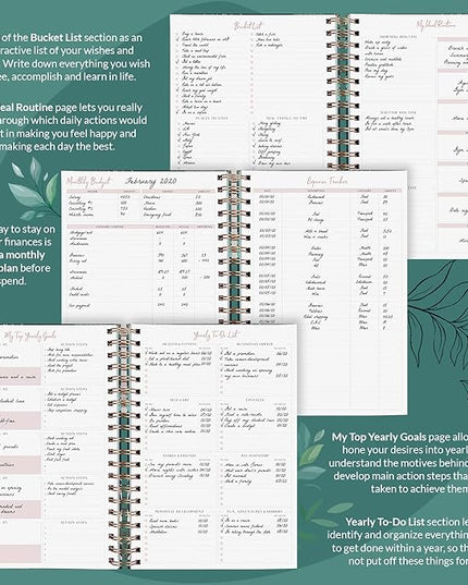 PLANBERRY Hourly Schedule Planner Premium – Undated Weekly Organizer with Time Slots & Monthly Budget – Time Management, Goal Setting, to-Do List & Habit Tracker –6.9″x8.5″(Green Pastures)