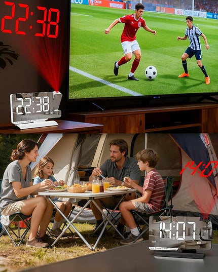 SZELAM Digital Clock,Alarm Clock Bedside with Projection,7.3" Mirror Clock with 180°Rotating Projector,Dual Alarm with 3 Mode,Brightnee Adjust,DST,Snooze,Charging Port,5 Levels Volume for Desk Teens