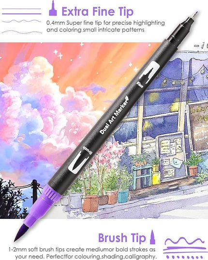 Art Markers Pens Dual Tip Coloring Markers Set with Brush & Fine Nib for Adult Coloring Book Christmas Gifts Professional Calligraphy & Drawing Art Supplies Kit for Adults (72 Colors)