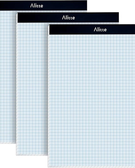 Alitte Graph Paper Pad, Pack of 3, White Letter Size - 4x4 Quad Grid Paper, With Blue Lines - Easy-Tear Perforations, 11x8.5 Cardboard Backing - Graph Notepads for School, Office -50 Sheets per Pad