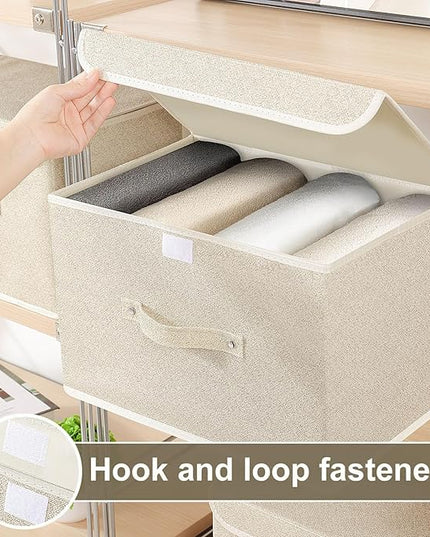 Fabric Storage Bins Cube Organizers with Flip-Top Lid and Handles,Storage Boxes for Organizing Home,Office,and Closet,Grey and Beige,3 Pack 15 x 9.8 x 9.8 in