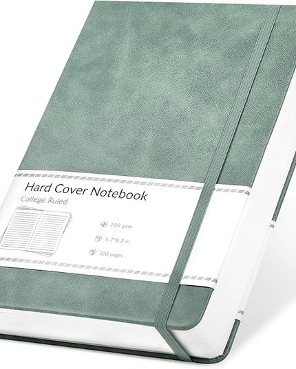 CAGIE Lined Journal Notebook for Women Men 320 Pages 100 Gsm Paper Thick Journaling Notebooks A5 Leather Journals for Writing Hardcover Journal Supplies for Work Note Taking Diary, 5.7x8.3 In, Green