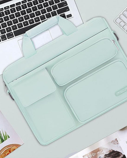 MOSISO Laptop Shoulder Bag 15.6 inch, 15-15.6 inch Computer Bag Compatible with MacBook Pro 16 inch, HP, Dell, Lenovo, Notebook with 2 Raised&1 Flapover&1 Horizontal Pocket&Handle&Belt, Mint Green