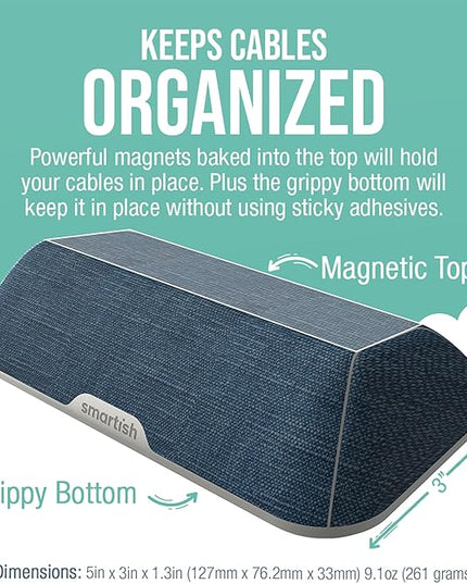 Smartish® Magnetic Cord Holder - Bigger Cable Wrangler Stocking Stuffer Organizer with Magnet Clips for Charger Management on Desktop, Nightstand - Holds 6+ Cables - Blue Jeanie
