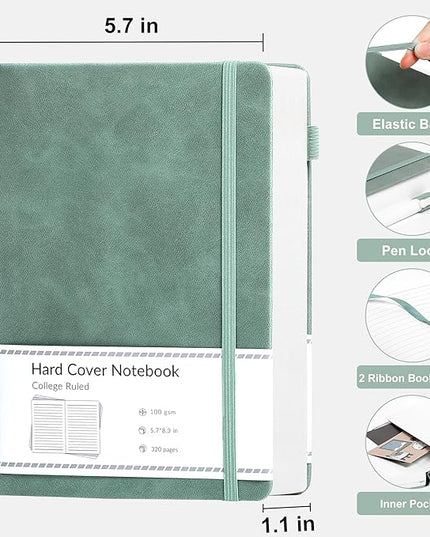 CAGIE 2 Pack Journal for Women Men 320 Pages 100 Gsm Paper Thick Journaling Notebooks A5 Leather Lined Journals for Writing Hardcover Journal Notebook Diary, Green
