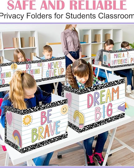 Honoson 24 Pcs Bulk Inspirational Privacy Folders for Students Cardboard Test Privacy Boards Motivational Words Desk Dividers Shield for Classroom School Study Supplies, 6 Styles(Composition)