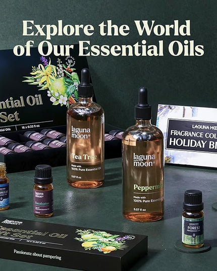 Lagunamoon Essential Oils Aromatherapy Set - 6 Oils for Diffusers, Home Care, Candle Making Scents, Fragrance, Humidifiers, Gifts - Peppermint, Tea Tree, Lavender, Eucalyptus, Orange (10mL)