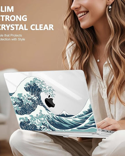 May Chen Case for MacBook Pro 14 inch, Models A2442 A2779 A2918 A2992 A3401 A3185 A3112 A3434, M1 M2 M3 M4 M5 Chip (2021-2025 Release), Plastic Hard Shell Case with Keyboard Cover, Great Wave
