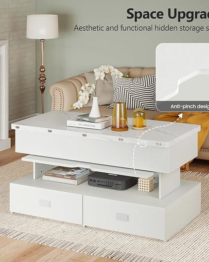Turosur 40" Lift Top Coffee Table, Coffee Tables with Storage and 4 Drawer, Coffee Table with Lifting top with LED Lights for Living Room Home Office