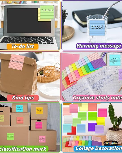 100 Pack Lined Sticky Notes Bulk 3 x 3 In Self-Stick Note Pads Colorful Posted Note in 20 Colors Adhesive Paper Memo 50Sheets/Pad Easy to Post for Office Home School Meetings Notebook Wall Door Window