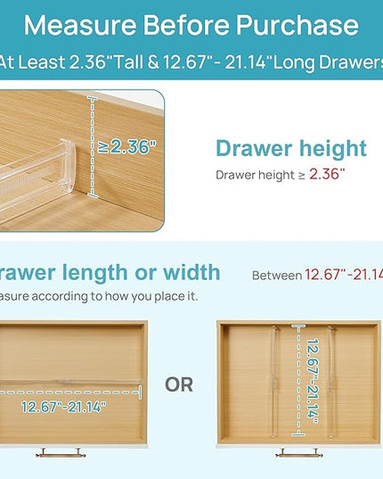 Vtopmart 4 Pack Shallow Drawer Dividers, 2.36" High 12.67"-21.14" Adjustable Expandable Kitchen Drawer Organizer, Clear Plastic Organizer Separators for Flatware, Utensil, Cutlery, Underwear, Clothes