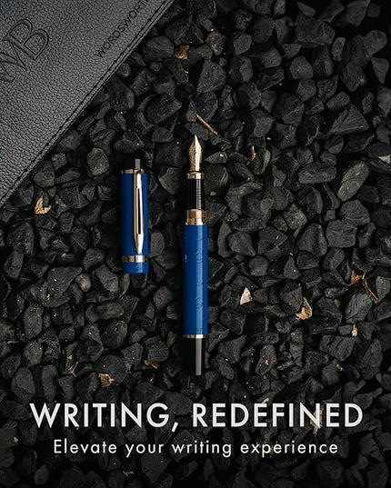 Wordsworth & Black Primori Fountain Pen Set - Blue Gold, Medium Nib, Gift Case, 24 Ink Cartridges, Refill Converter, Manual, Smooth Writing, Left & Right Handed