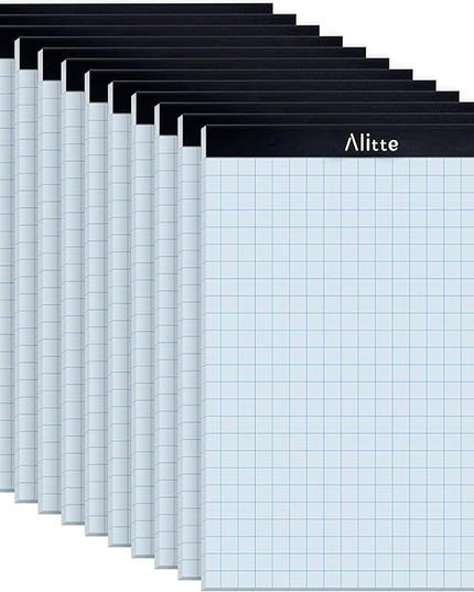 Alitte Graph Paper Pad, Pack of 12, White Letter Size - 2x2 Quad Grid Paper, Easy-Tear Perforations, 8.5 x 11 Cardboard Backing - Graph Notepads for School, Office -50 Sheets per Pad