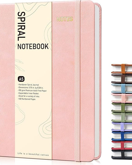 Graph Spiral Journal Notebook, A5 Hardcover Spiral Journals for Women Men, 100 GSM Graph Paper Notebooks, 150 Pages Spiral Bound Grid Notebook for Writing Note Taking Work 5.75" x 8.38", Blush Pink