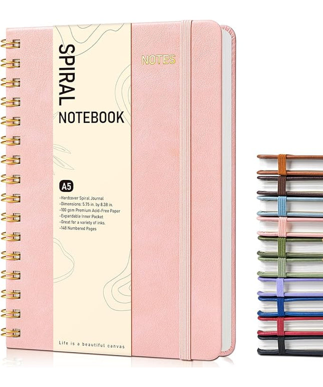 Dotted Spiral Journal Notebook, A5 Hardcover Spiral Journals for Women Men, 100 GSM Dot Grid Paper Notebooks, 150 Pages Spiral Bullet Dotted Notebook for Writing Note Taking 5.75" x 8.38", Blush Pink