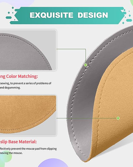Mouse Pad，Round Mouse Pad，PU Mouse Pad，Leather Mouse Pad with Stitched Edge Micro-Fiber Base with Non-Slip Waterproof，Mouse Pad for Computers，Laptop，9 x 9 Inch (Silver Gray)