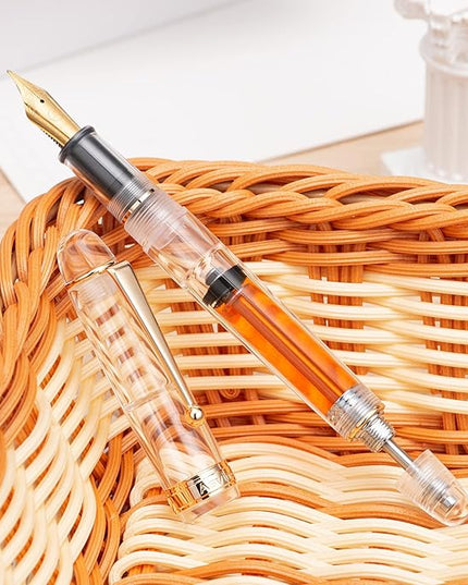 Asvine V126 Vacuum Filling Fountain Pen Extra Fine Nib, Transparent Clear Acrylic, Large-Capacity with Gift Case