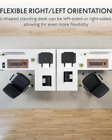 SANODESK 71-Inch Large Dual Motor L-Shaped Electric Height Adjustable Standing Desk - Reversible Panel - White Top/White Frame - Ideal for Gaming, Home Office or Computer Workstation