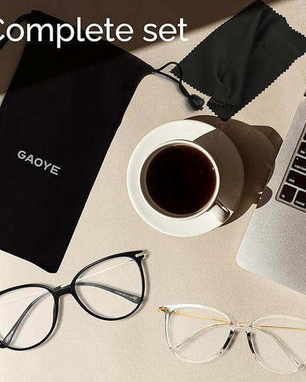 Gaoye Blue Light Blocking Glasses Women/Men, Fashion Cat Eye Fake Eyeglasses UV Ray Filter Computer Gaming Glasses (Black+Transparent)
