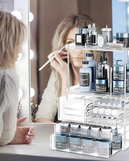Acina Bathroom Countertop Organizers and Storage: 2-Tier 6-Drawer Makeup Organizer Countertop, Easy to Install, Ideal for Bathroom Storage, Vanity, Perfume, Large Skincare Items, Present, Clear