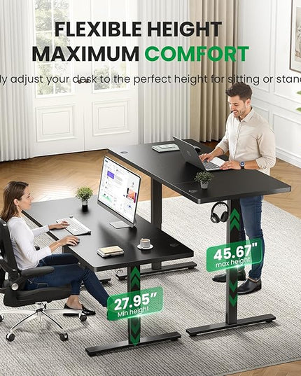Electric Standing Desk Adjustable - 60x28 Inch Sit Stand Desk with 1 Inch Thick Tabletop, Double Beam Frame, 3 Memory Height Adjustment, Cable Management for Home Office