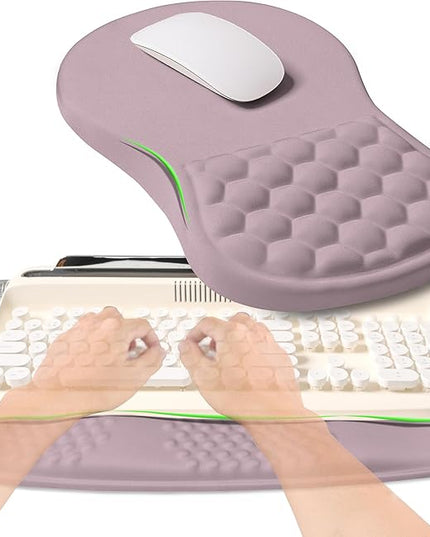 2-in-1 Ergonomic Set, Wave Rise Keyboard Wrist Rest and Massage Bulge Slope Mouse Pad Wrist Support, Cushion Memory Foam Integrated to Relieve Wrist Pain, Purple
