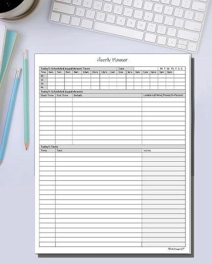 Hourly Planner Notepad. 60 Page Planning Pad w/Appointment Time Block, Task Log List & Note Sections. For Office Work Schedule & Time Management. 8.5 X 11, A4 Sheets.