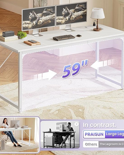 PRAISUN 63 X 24 Inch Office Computer Desk with Power Outlets and USB-C Port, Larger and Longer Gaming Desk, for Home Office, Study, Writing Work from Home Table, Metal Frame, Rustic Brown