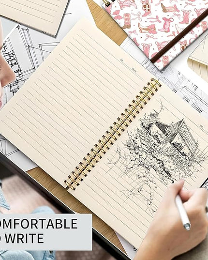 Spiral Journal Notebook, A5 Cute Notebooks for Women Men, College Ruled Hardcover Notebook for Work & Note Taking, 60 Pages Double-Wire Journals for Writing (Coquette Pink cowgirl Boots)