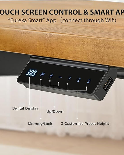EUREKA ERGONOMIC L Shaped Standing Desk w Solid Wood Tabletop,61" Electric Corner Computer Desk, Adjustable Height Desk w Keyboard Tray,Dual Motor,LED Monitor Stand,Right/Oak