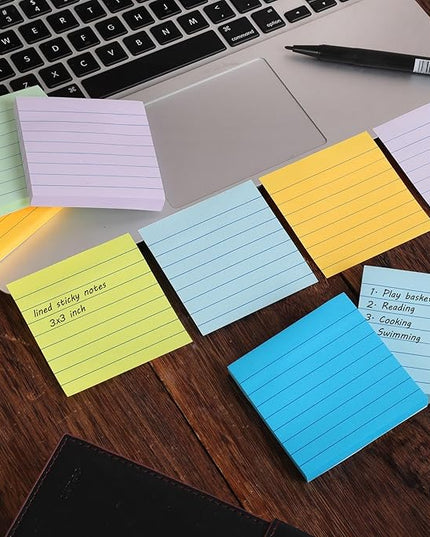 9 Pack Lined Sticky Notes 3x3 in Post Sticky Notes with Lines, 9 Multi Colors Ruled Colorful Super Sticking Power Memon Pads, 82 Sheets/Pad