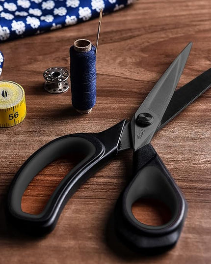 LIVINGO 2 Pack Sewing Fabric Scissors: Titanium Coated Forged Sharp Heavy Duty Shears All Purpose for Tailor Dressmaking Crafting Cutting Clothes Leather, 8.5" & 9.5", Black