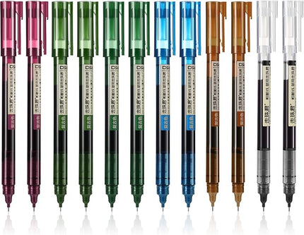 Frienda 12 Pieces Rolling Ball Pens 0.5 mm Japanese Quick Drying Fine Point Pens Liquid Ink Smooth Writing for Office Student Back to School Supplies