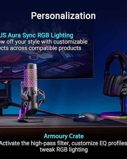 ASUS ROG Carnyx USB Gaming Microphone (25mm Condenser Capsule, 192kHz/24-bit, Cardioid, high-Pass Filter, Built-in pop Filter, Metal Shock Mount, one-Touch Mute, USB, Aura Sync RGB)- Black