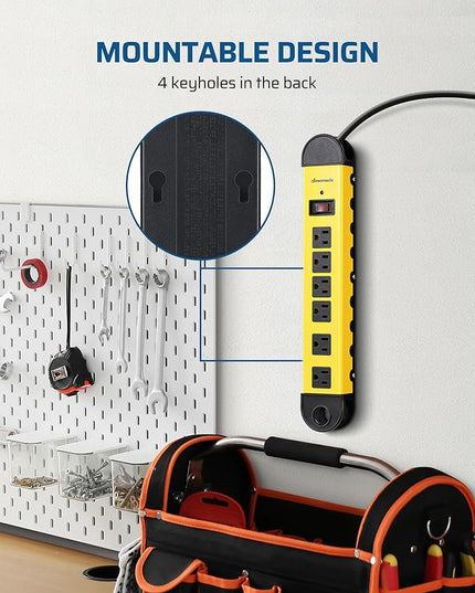 DEWENWILS Metal Power Strip, 6-Outlet Heavy Duty Surge Protector with 6FT Power Cord, UL Listed, 14AWG/3C, 15A Circuit Breaker, 900 Joules, Low Profile Flat Plug for Workshop, Wall Mountable